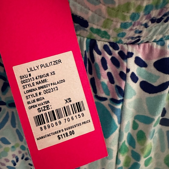 Lilly Pulitzer Mint and Navy Floral Wide Leg Pants - Picture 5 of 7